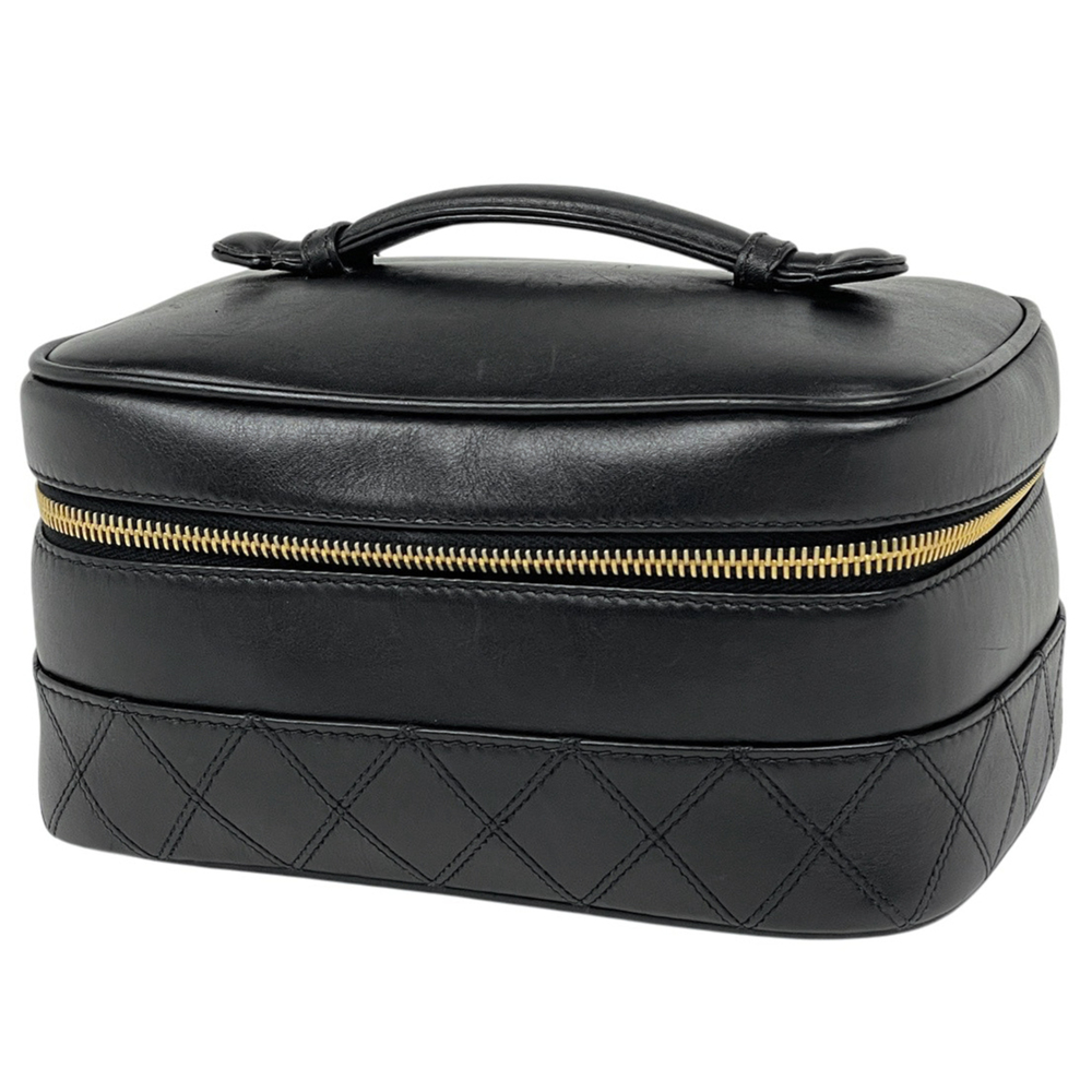 CHANEL Black Leather Logo Pouch
